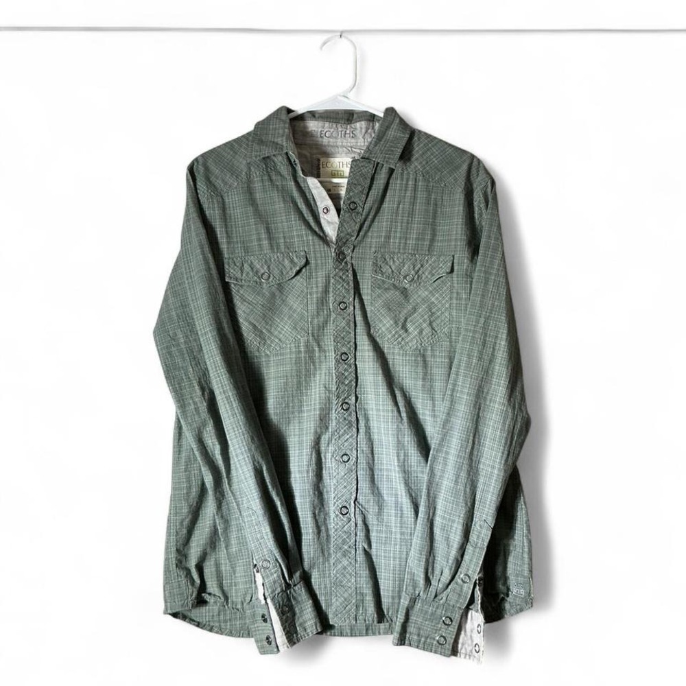 Ecoths Mens Organic Cotton Green Grid Long Sleeve Button Up Shirt‎ A07115CP M